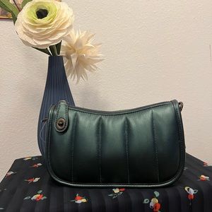 NWT Coach Dark Green Metallic Clutch With Quilting, Beautiful!!